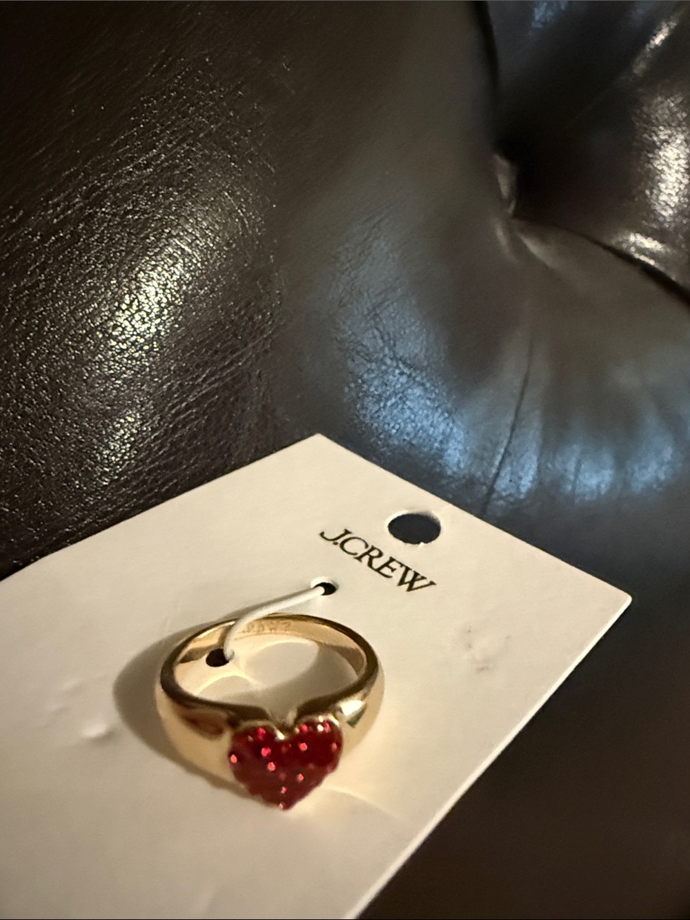 J. Crew Gold Tone Ring with Red Heart Cluster